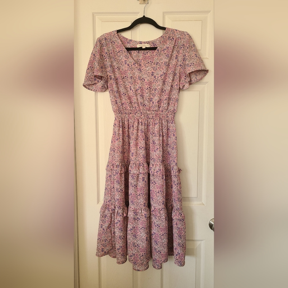 Monteau Pink and White Ruffled Tiered Sundress